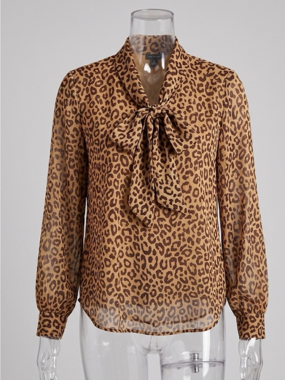 Ann Taylor Leopard Blouse with Gold Metallic Thread & Bow - Size M